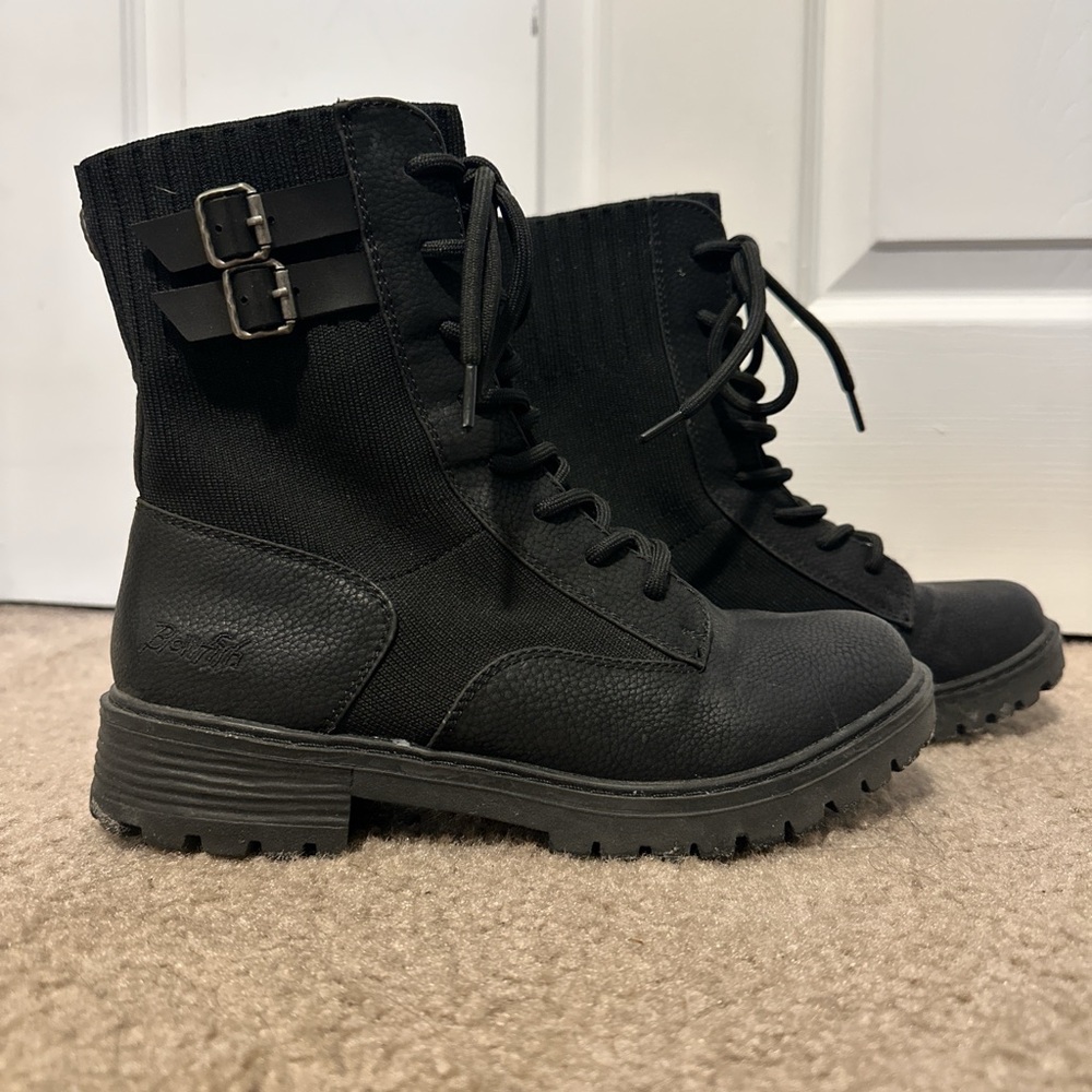 Blowfish Black Lace-Up Combat Boots with Buckle Detail
